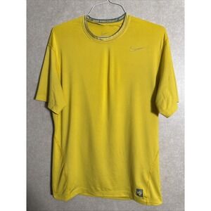 Nike Pro Combat Men's Yellow Dri-Fit Short Sleeve Activewear Shirt Top Size L